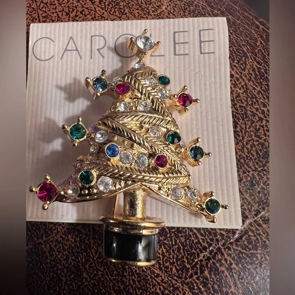 Carolee Gold Christmas Tree Brooch with multicolor gemstones  circa 2006